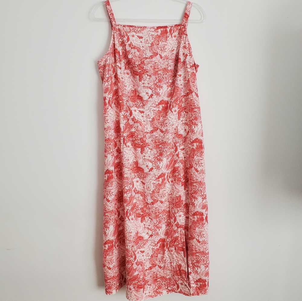 Midi Linen Blend Printed Dress Size Large